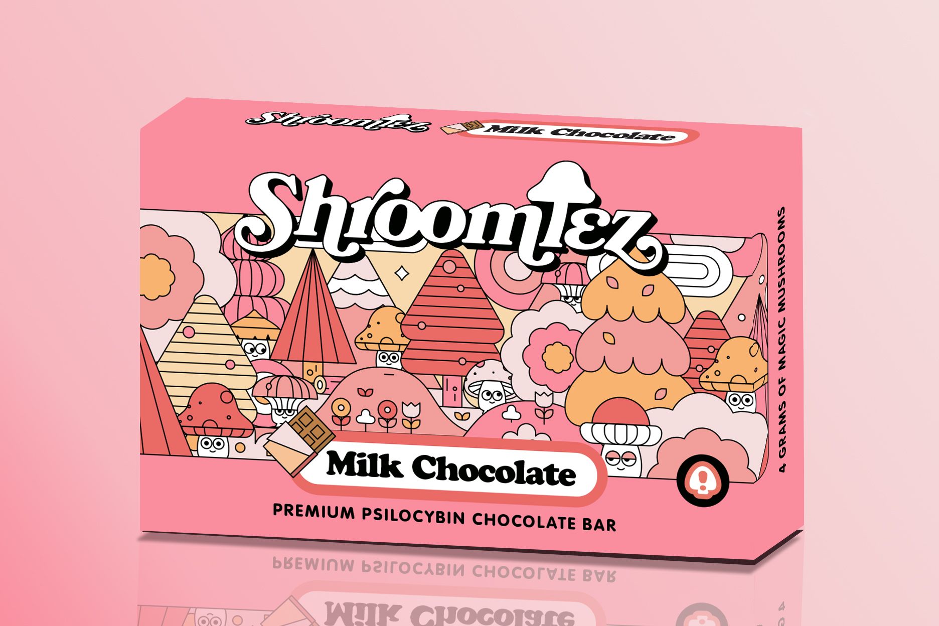 Shroomiez best psilocybin mushroom chocolate bar pink box packaging